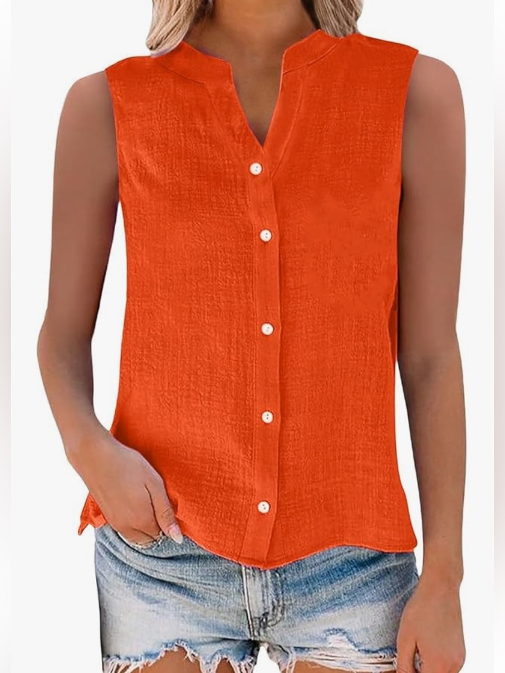 Sleeveless Women's Linen Top 2X Orange NWOT Button-Up Casual Lagenlook